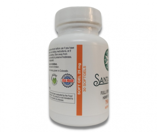 Gel capsules. 750 mg/25 mg of active CBD 30 units. Medicinal Cannabis Ecuador. specs